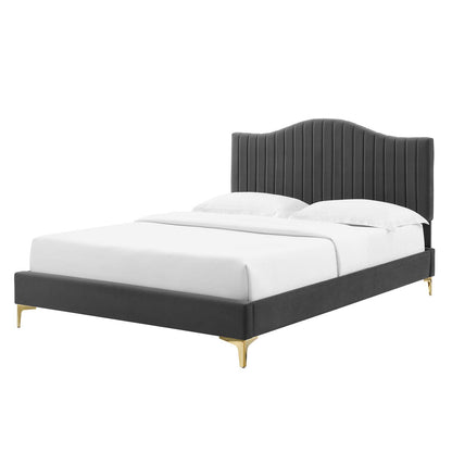 Juniper Channel Tufted Performance Velvet King Platform Bed, Velvet, Dark Grey Gray, 22659