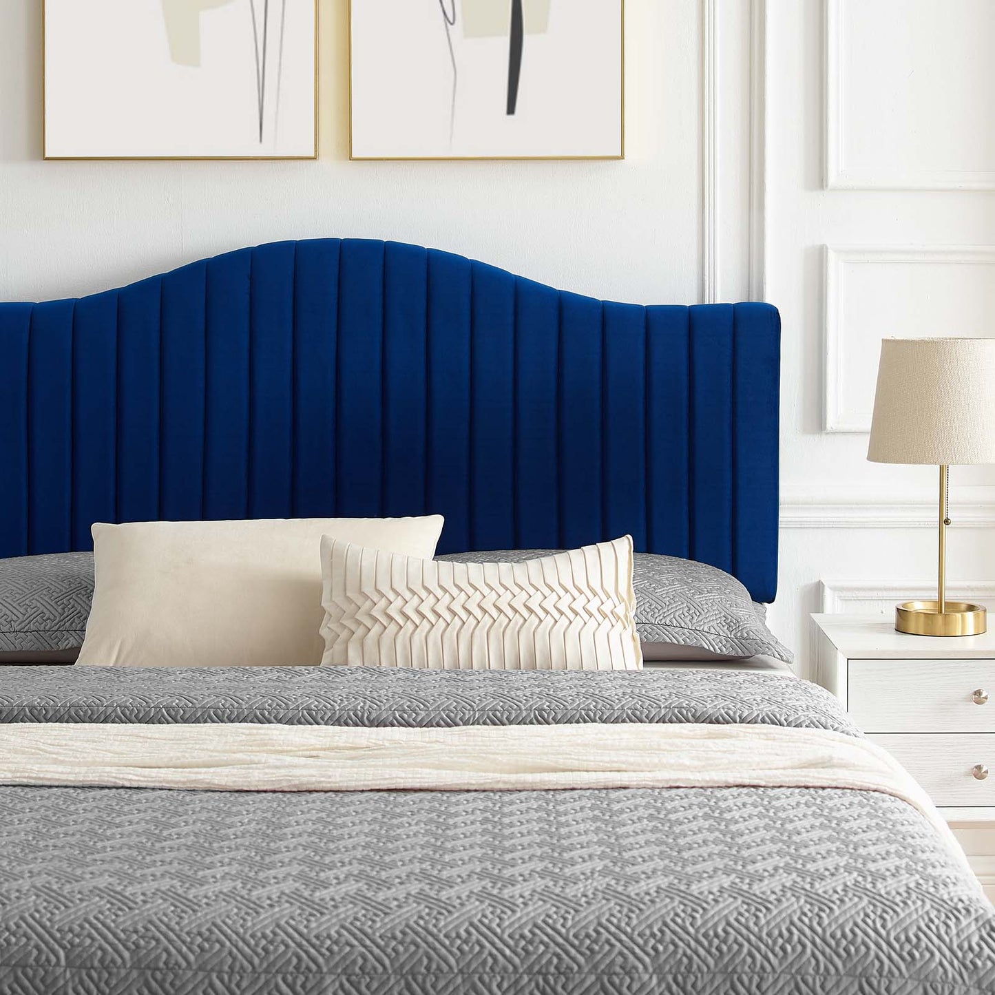 Juniper Channel Tufted Performance Velvet King Platform Bed, Velvet, Blue Navy, 22661