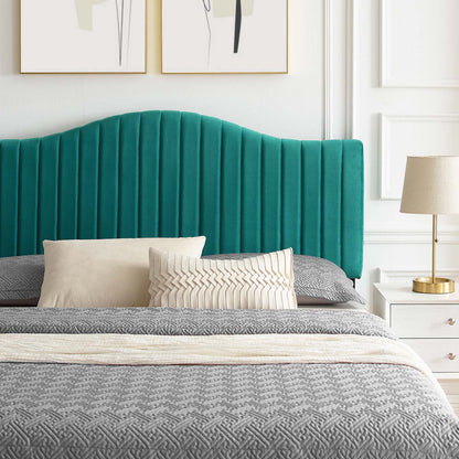 Juniper Channel Tufted Performance Velvet King Platform Bed, Velvet, Teal Blue, 22662