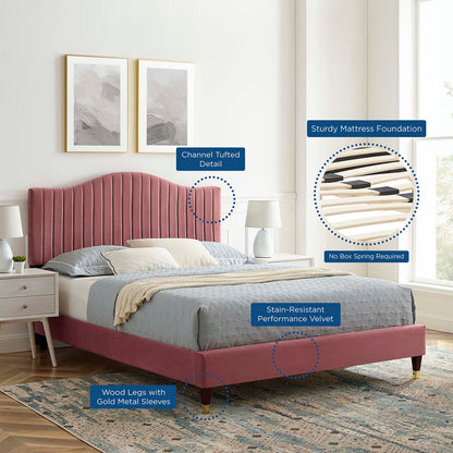 Juniper Channel Tufted Performance Velvet King Platform Bed, Velvet, Pink, 22665