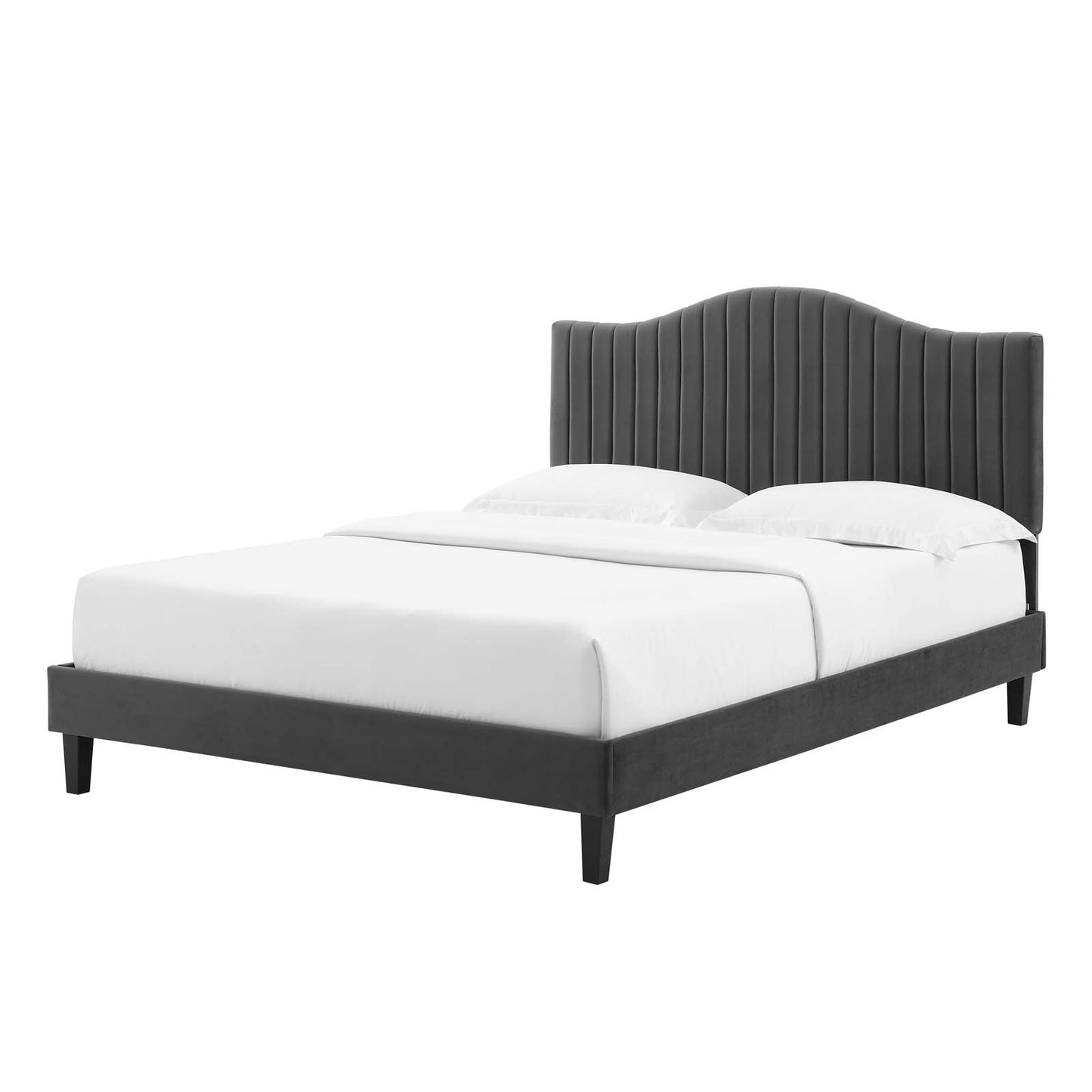 Juniper Channel Tufted Performance Velvet King Platform Bed, Velvet, Dark Grey Gray, 22669