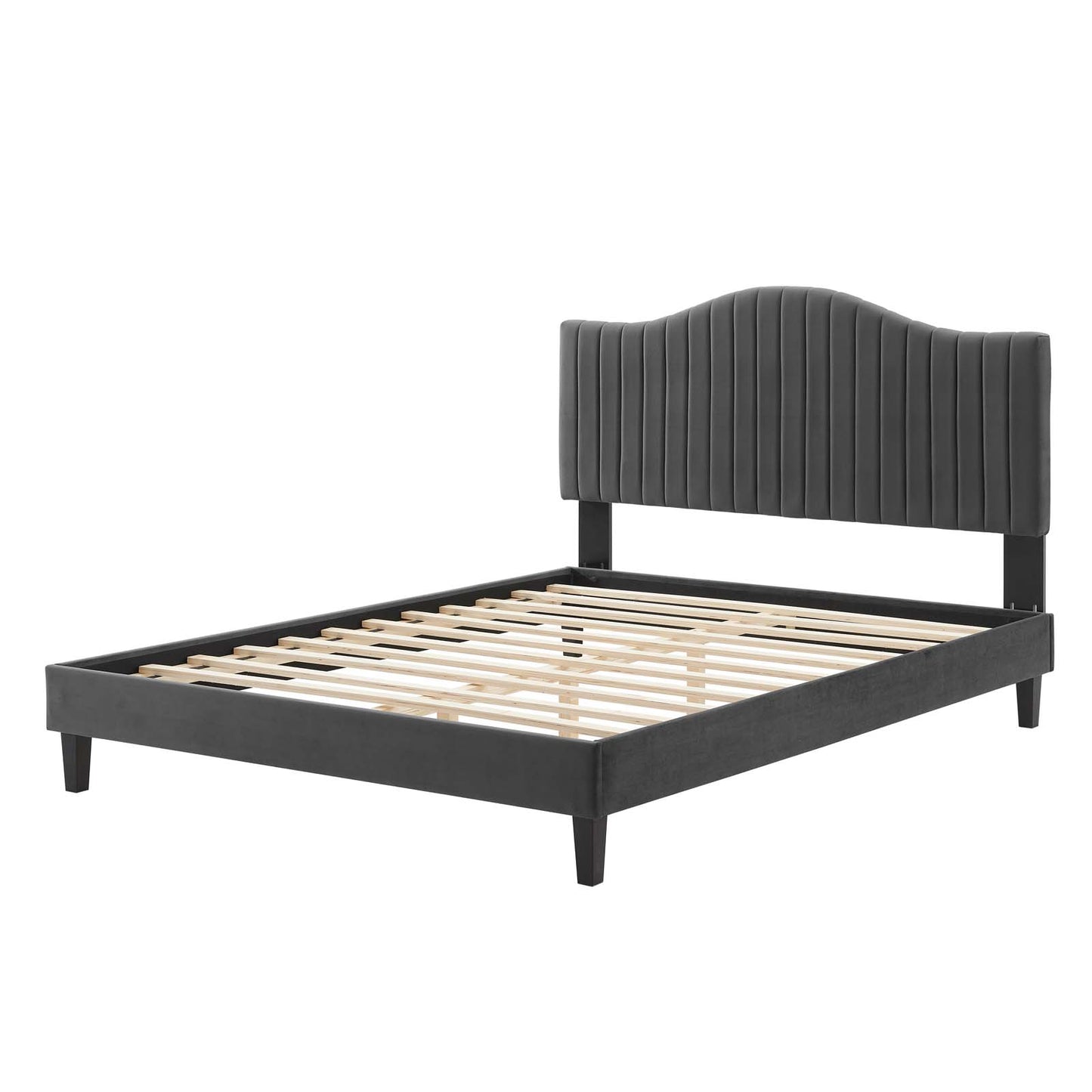 Juniper Channel Tufted Performance Velvet King Platform Bed, Velvet, Dark Grey Gray, 22669