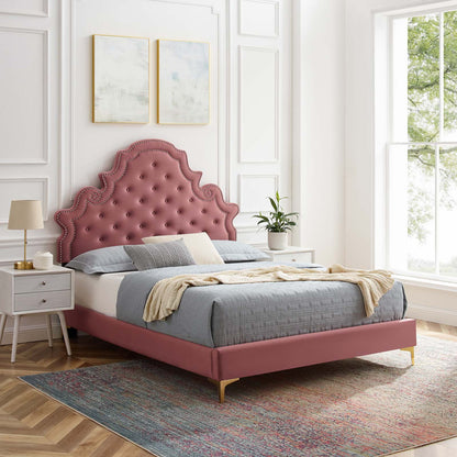 Gwyneth Tufted Performance Velvet Queen Platform Bed, Velvet, Pink, 22675