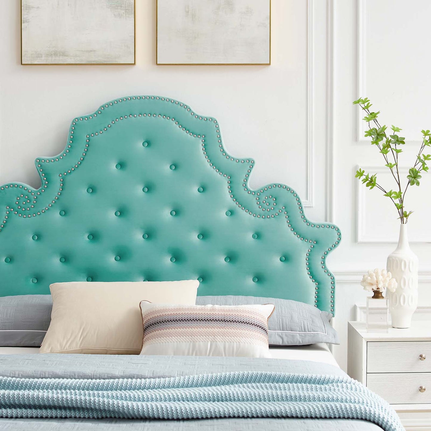 Gwyneth Tufted Performance Velvet Queen Platform Bed, Velvet, Blue, 22677