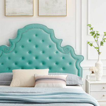 Gwyneth Tufted Performance Velvet Queen Platform Bed, Velvet, Blue, 22677
