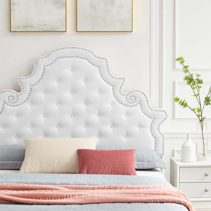 Gwyneth Tufted Performance Velvet Queen Platform Bed, Velvet, White, 22681