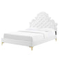 Gwyneth Tufted Performance Velvet Queen Platform Bed, Velvet, White, 22681