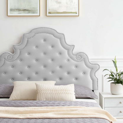 Gwyneth Tufted Performance Velvet Queen Platform Bed, Velvet, Light Grey Gray, 22684