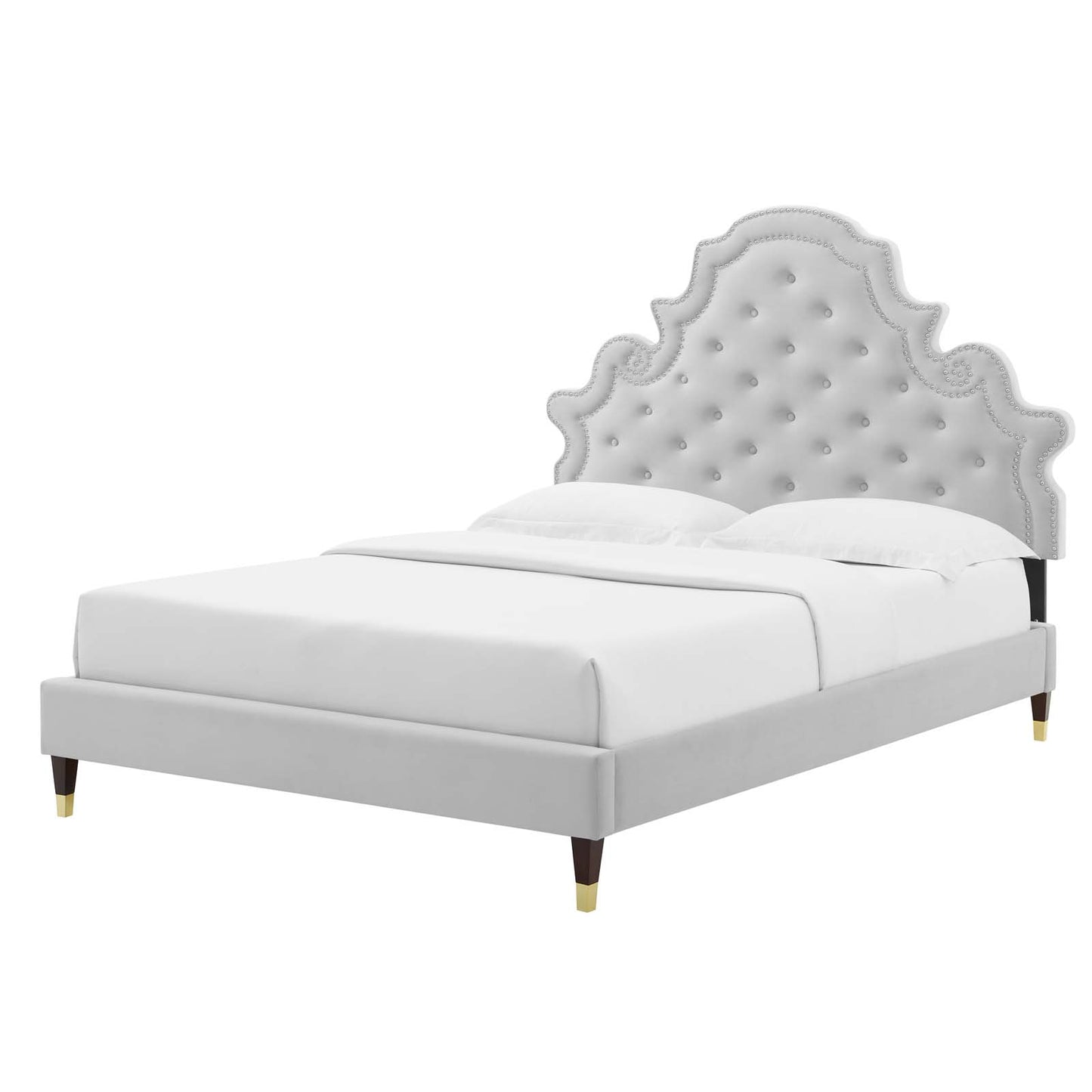 Gwyneth Tufted Performance Velvet Queen Platform Bed, Velvet, Light Grey Gray, 22684