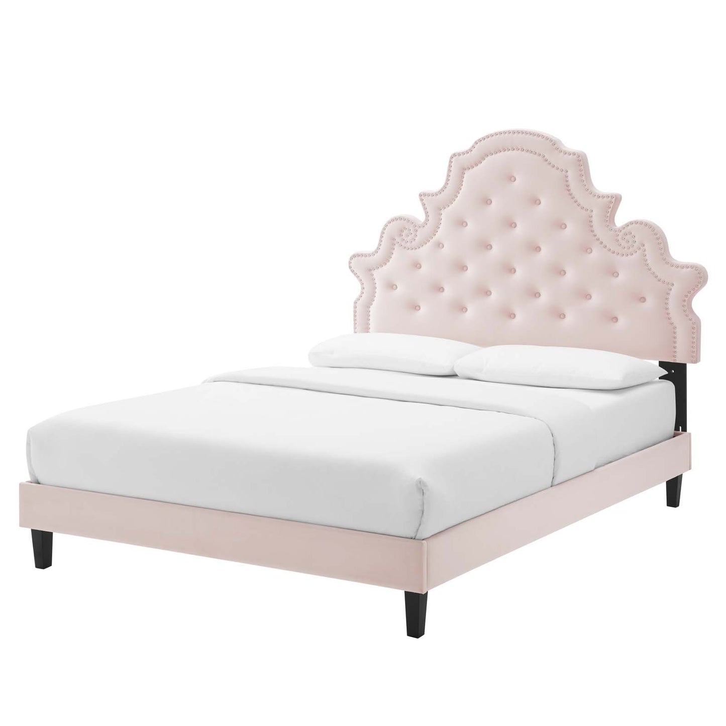 Gwyneth Tufted Performance Velvet Queen Platform Bed, Velvet, Pink, 22695