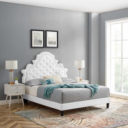 Gwyneth Tufted Performance Velvet Queen Platform Bed, Velvet, White, 22697