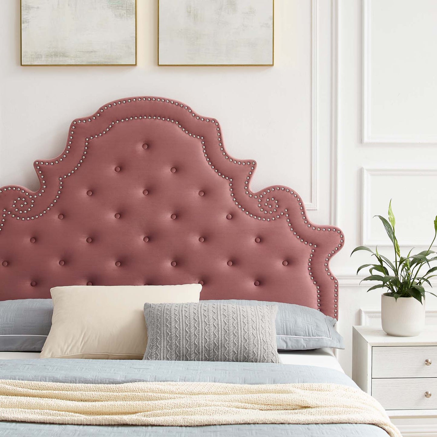 Gwyneth Tufted Performance Velvet Twin Platform Bed, Velvet, Pink, 22699