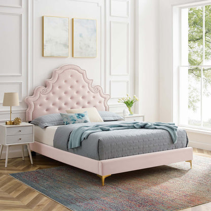 Gwyneth Tufted Performance Velvet Twin Platform Bed, Velvet, Pink, 22703