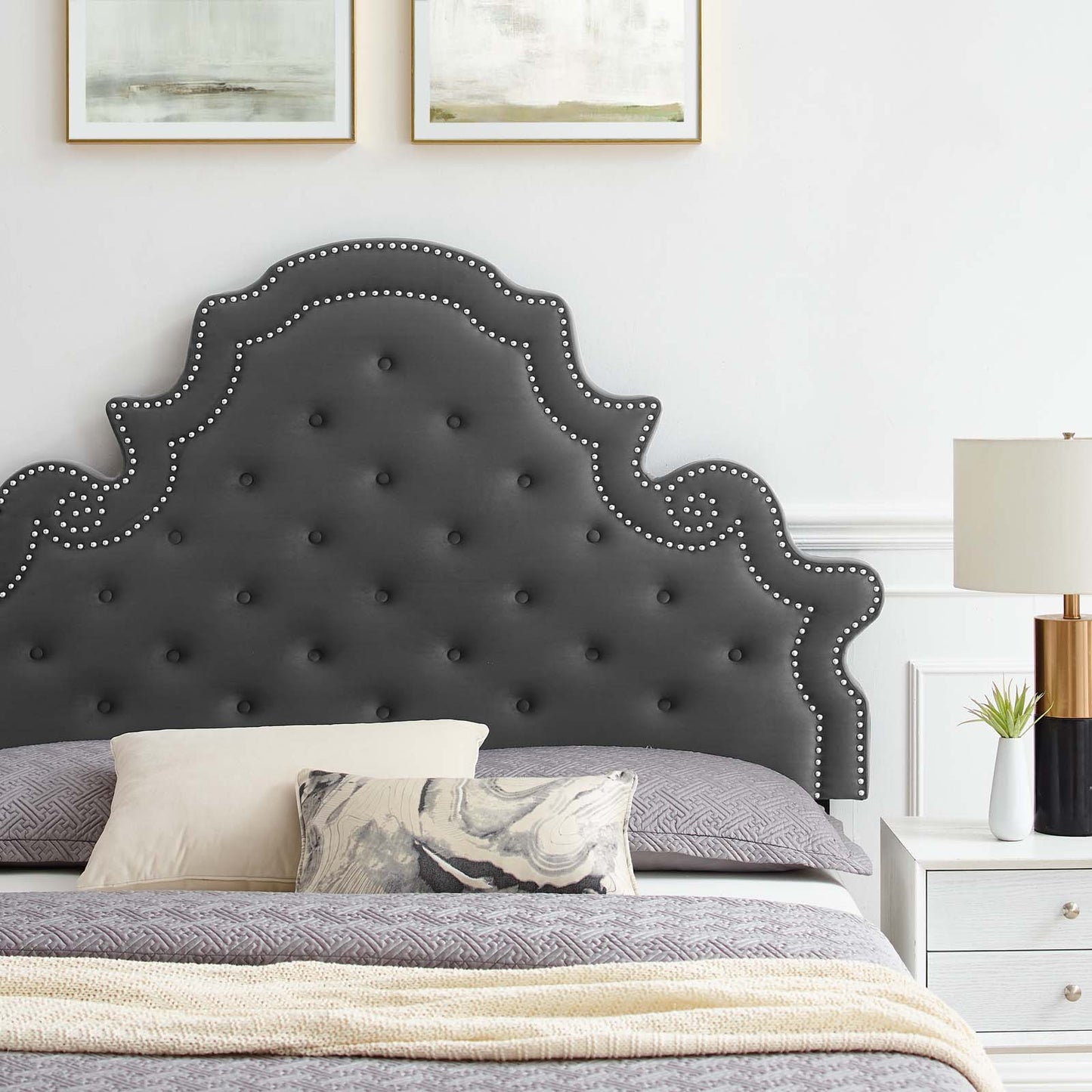 Gwyneth Tufted Performance Velvet Twin Platform Bed, Velvet, Dark Grey Gray, 22706