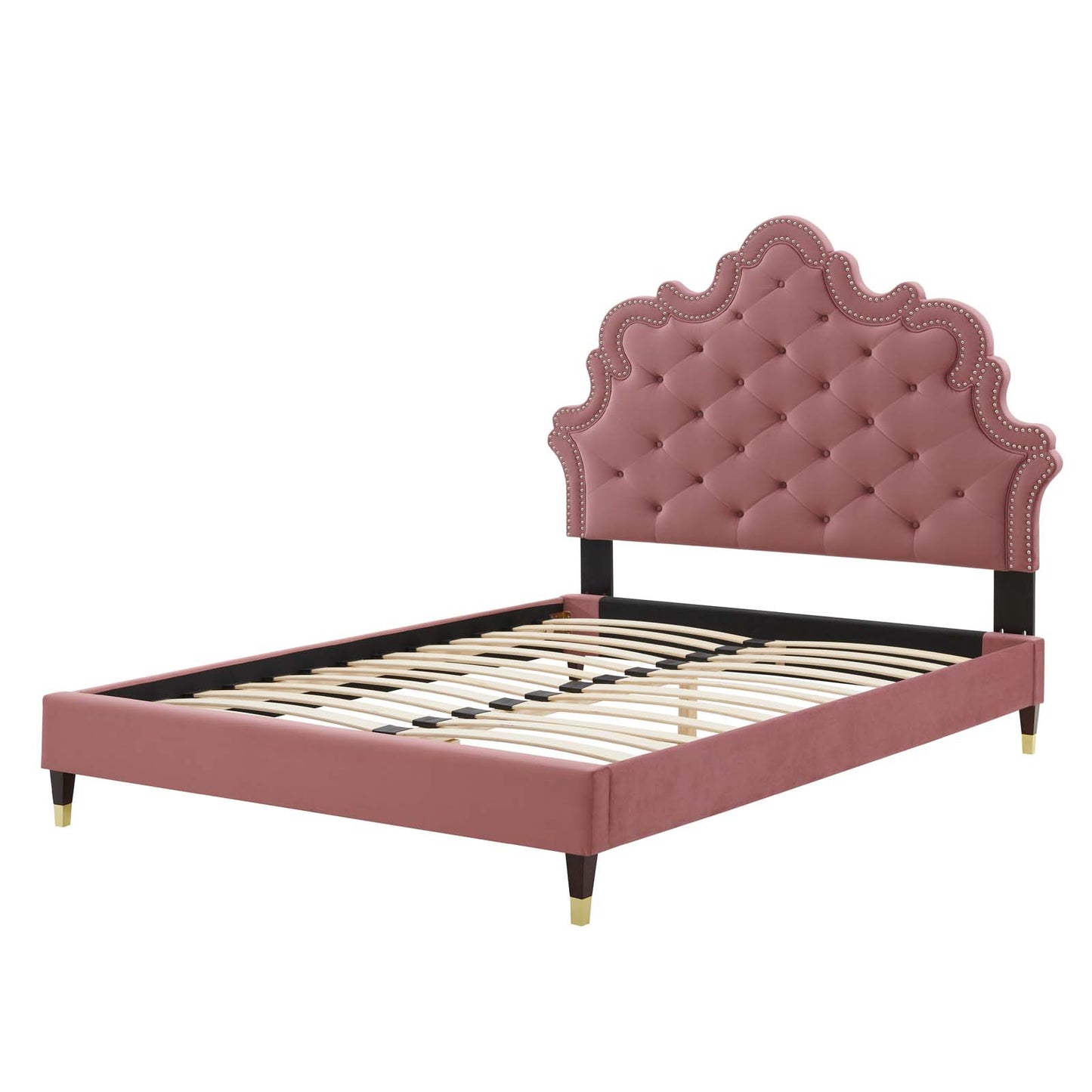 Gwyneth Tufted Performance Velvet Twin Platform Bed, Velvet, Pink, 22707