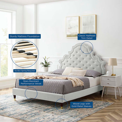 Gwyneth Tufted Performance Velvet Twin Platform Bed, Velvet, Light Grey Gray, 22708