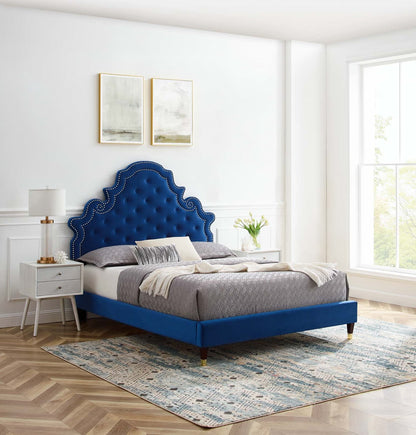 Gwyneth Tufted Performance Velvet Twin Platform Bed, Velvet, Blue Navy, 22710