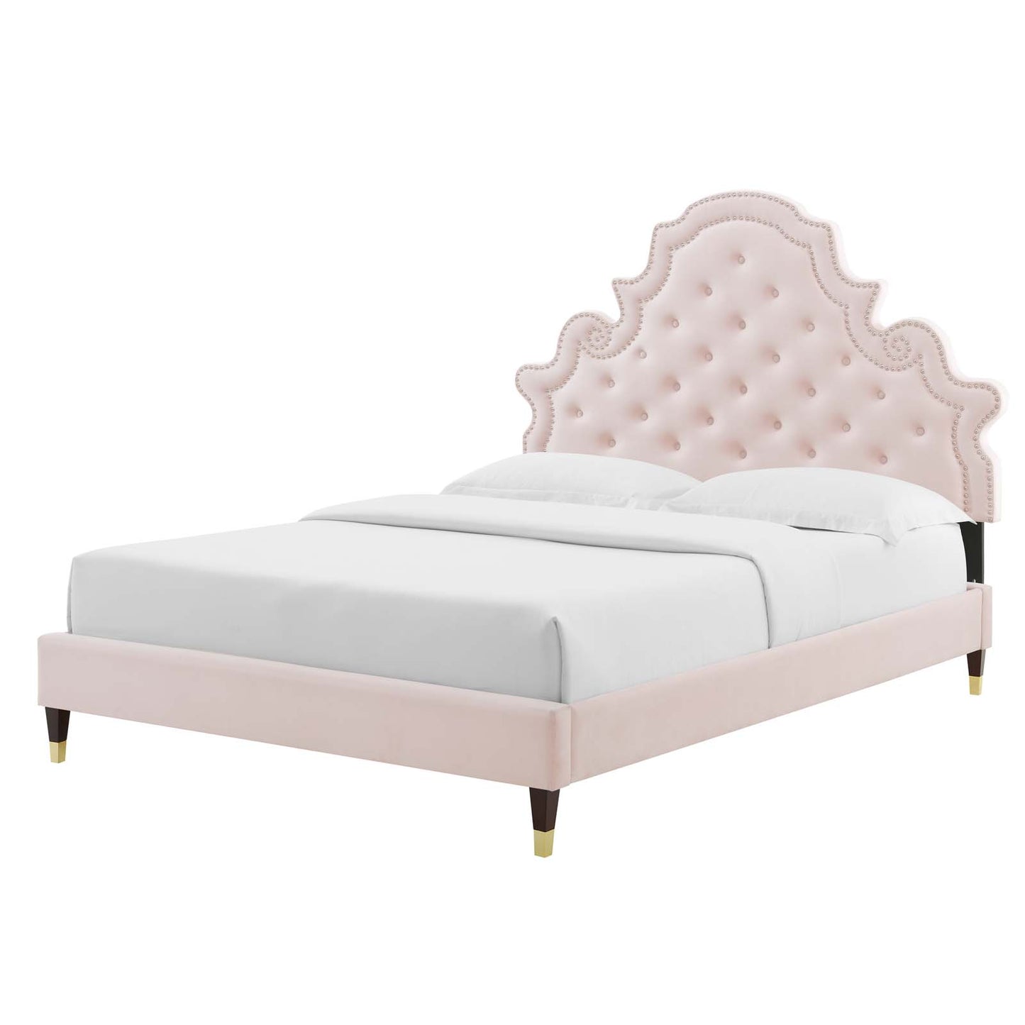 Gwyneth Tufted Performance Velvet Twin Platform Bed, Velvet, Pink, 22711