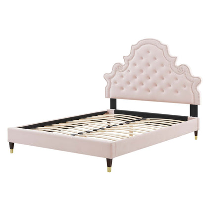 Gwyneth Tufted Performance Velvet Twin Platform Bed, Velvet, Pink, 22711