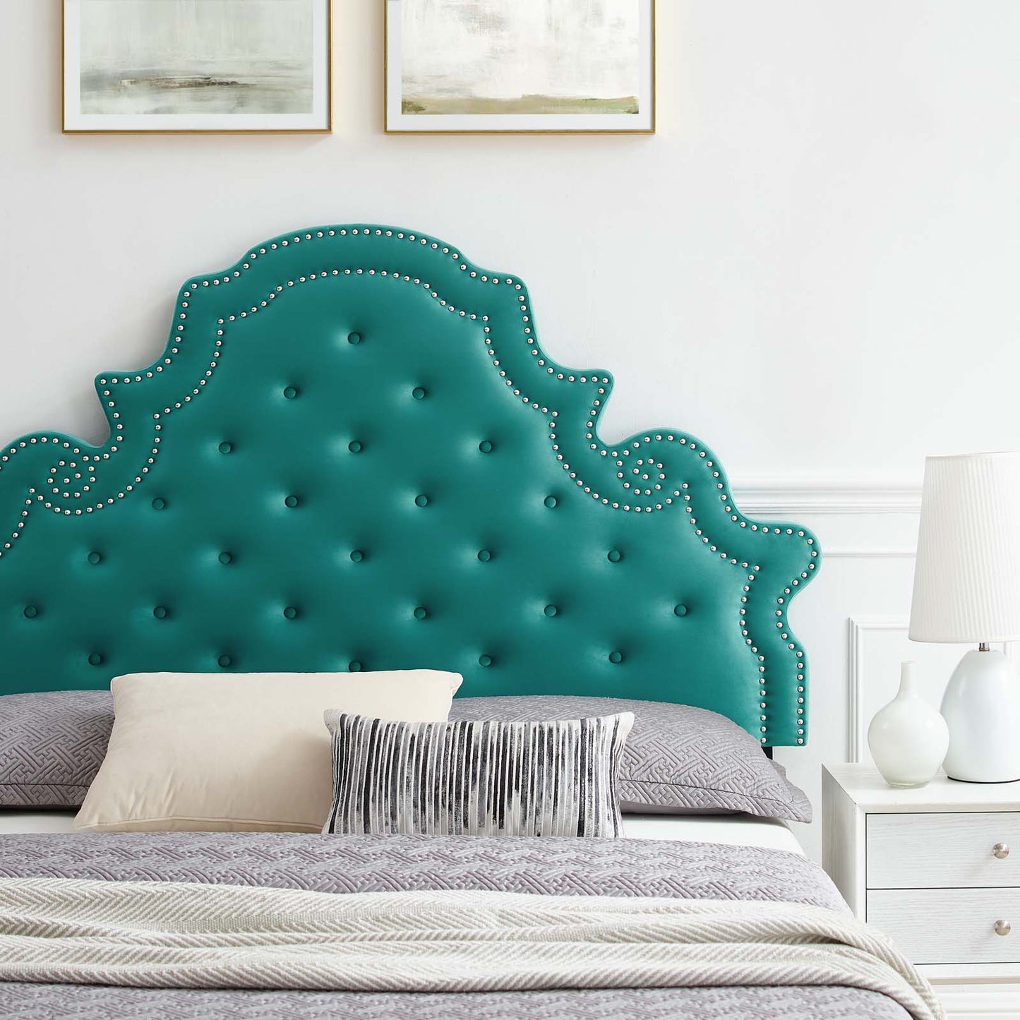 Gwyneth Tufted Performance Velvet Twin Platform Bed, Velvet, Teal Blue, 22712