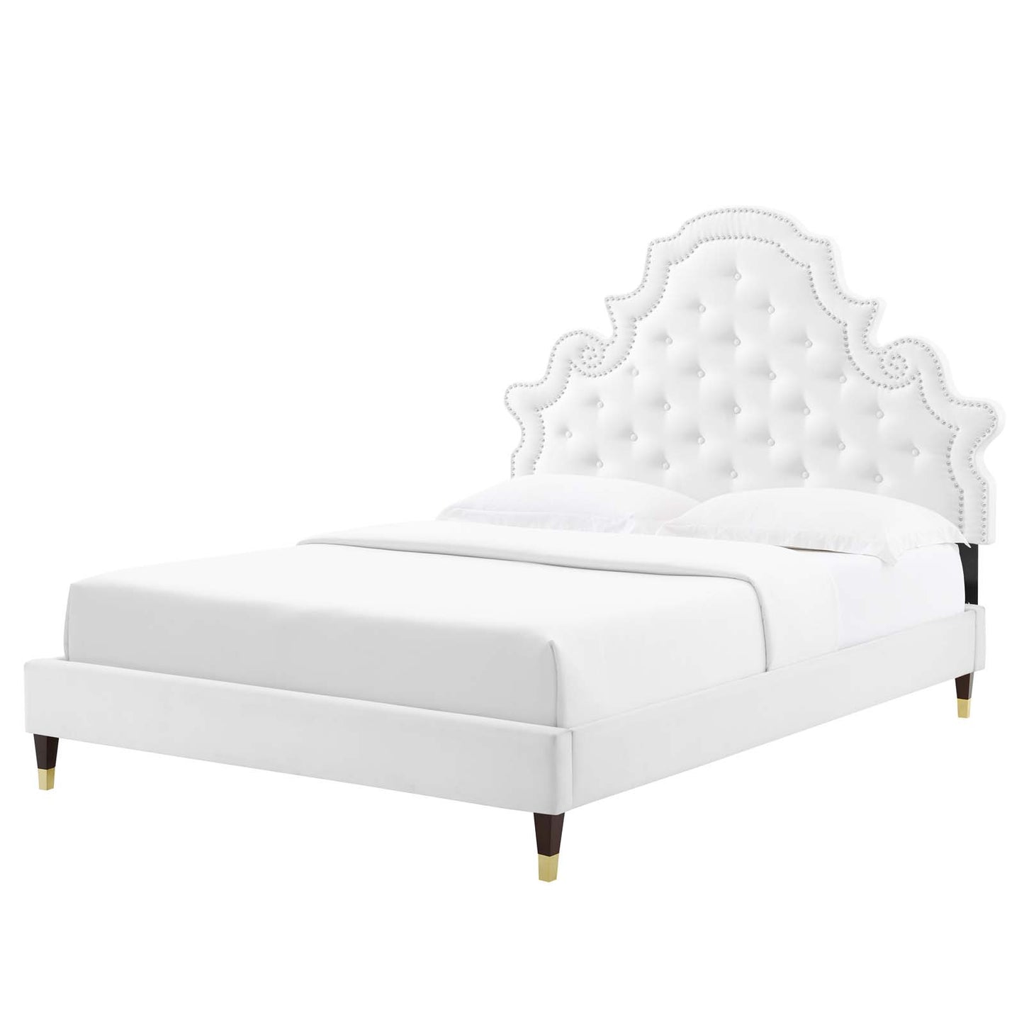 Gwyneth Tufted Performance Velvet Twin Platform Bed, Velvet, White, 22713