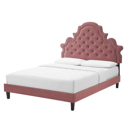 Gwyneth Tufted Performance Velvet Twin Platform Bed, Velvet, Pink, 22715