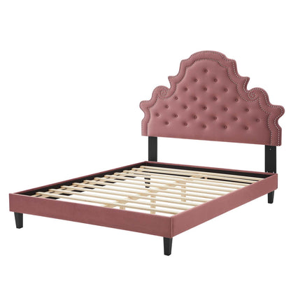 Gwyneth Tufted Performance Velvet Twin Platform Bed, Velvet, Pink, 22715