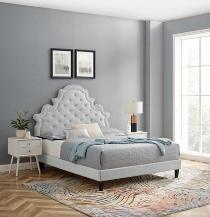 Gwyneth Tufted Performance Velvet Twin Platform Bed, Velvet, Light Grey Gray, 22716