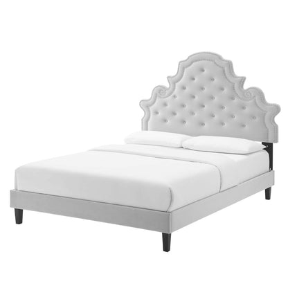 Gwyneth Tufted Performance Velvet Twin Platform Bed, Velvet, Light Grey Gray, 22716