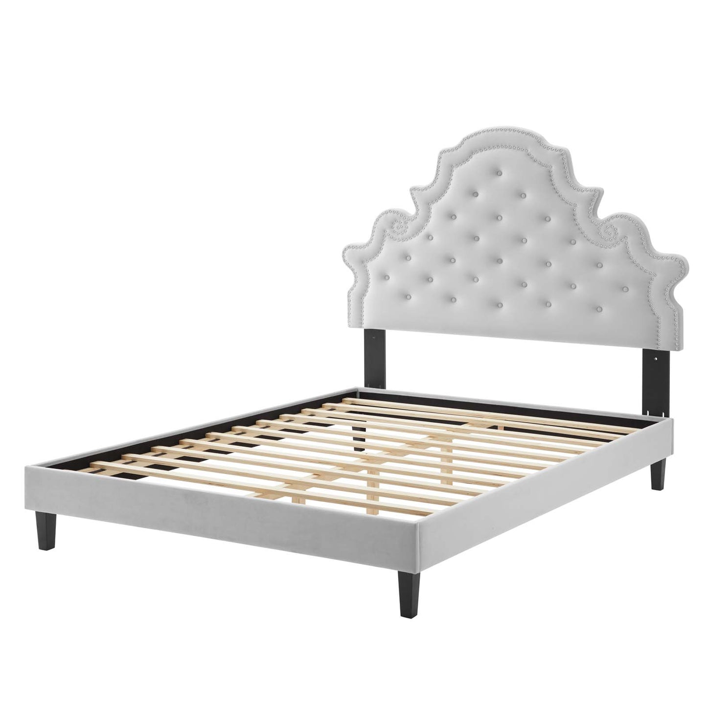 Gwyneth Tufted Performance Velvet Twin Platform Bed, Velvet, Light Grey Gray, 22716