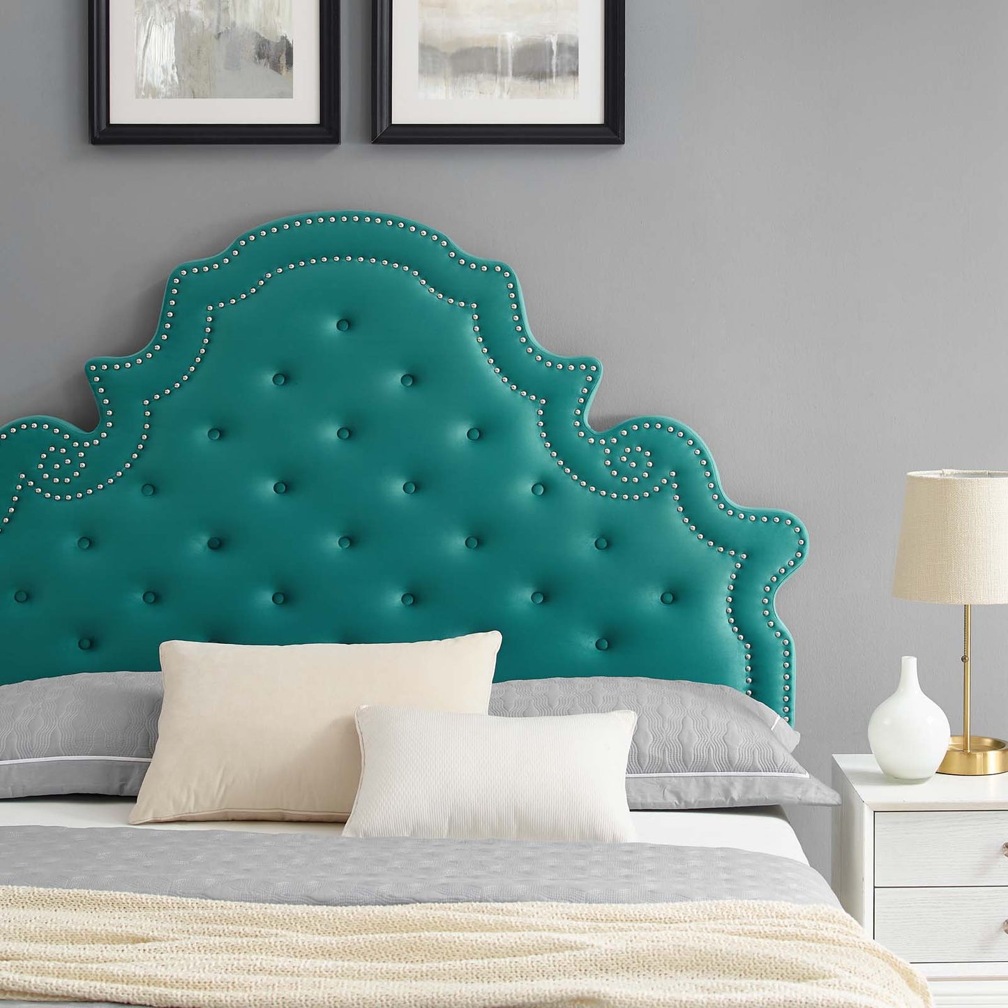 Gwyneth Tufted Performance Velvet Twin Platform Bed, Velvet, Teal Blue, 22720
