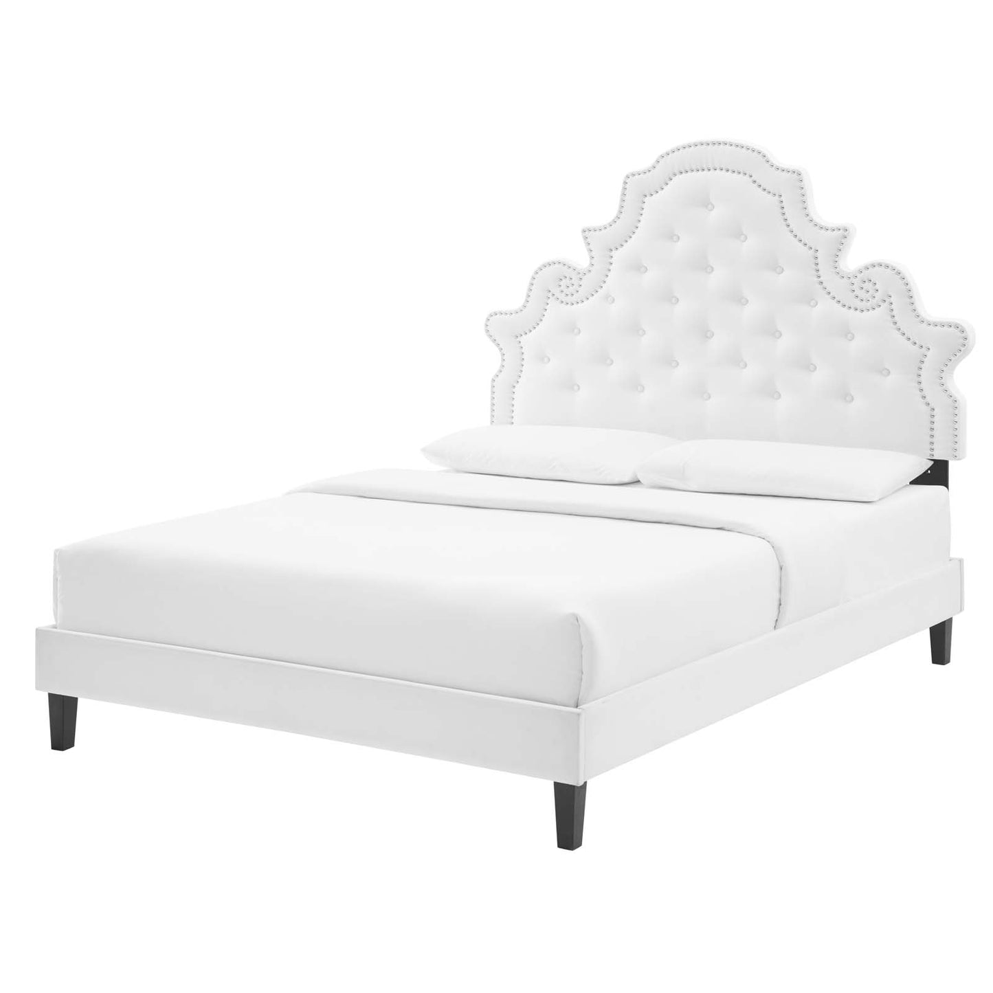 Gwyneth Tufted Performance Velvet Twin Platform Bed, Velvet, White, 22721