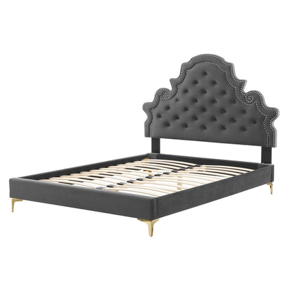 Gwyneth Tufted Performance Velvet Full Platform Bed, Velvet, Dark Grey Gray, 22722