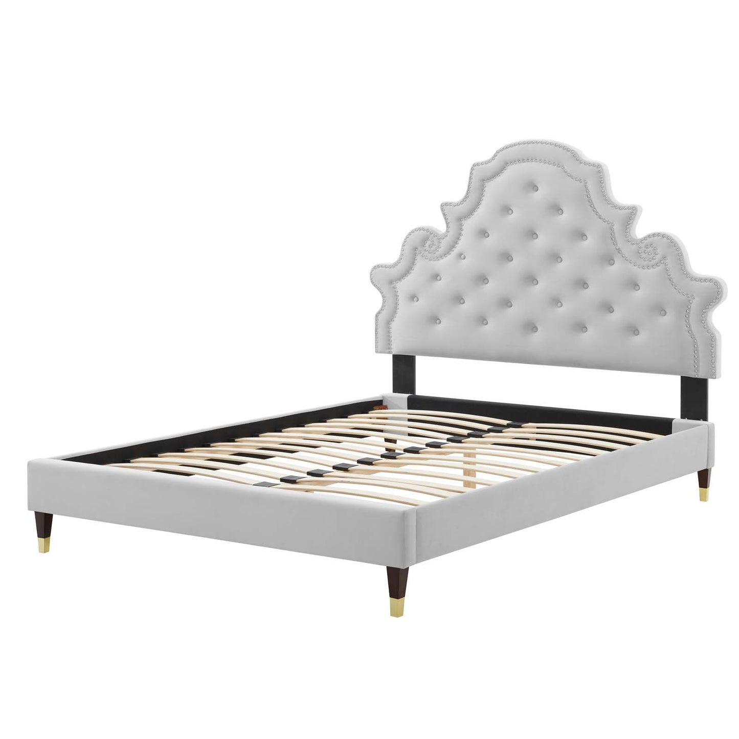 Gwyneth Tufted Performance Velvet Full Platform Bed, Velvet, Light Grey Gray, 22732
