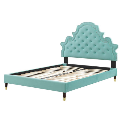 Gwyneth Tufted Performance Velvet Full Platform Bed, Velvet, Blue, 22733