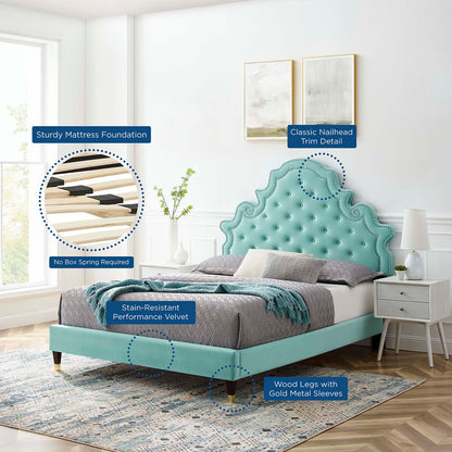 Gwyneth Tufted Performance Velvet Full Platform Bed, Velvet, Blue, 22733
