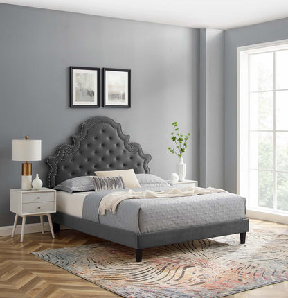 Gwyneth Tufted Performance Velvet Full Platform Bed, Velvet, Dark Grey Gray, 22738