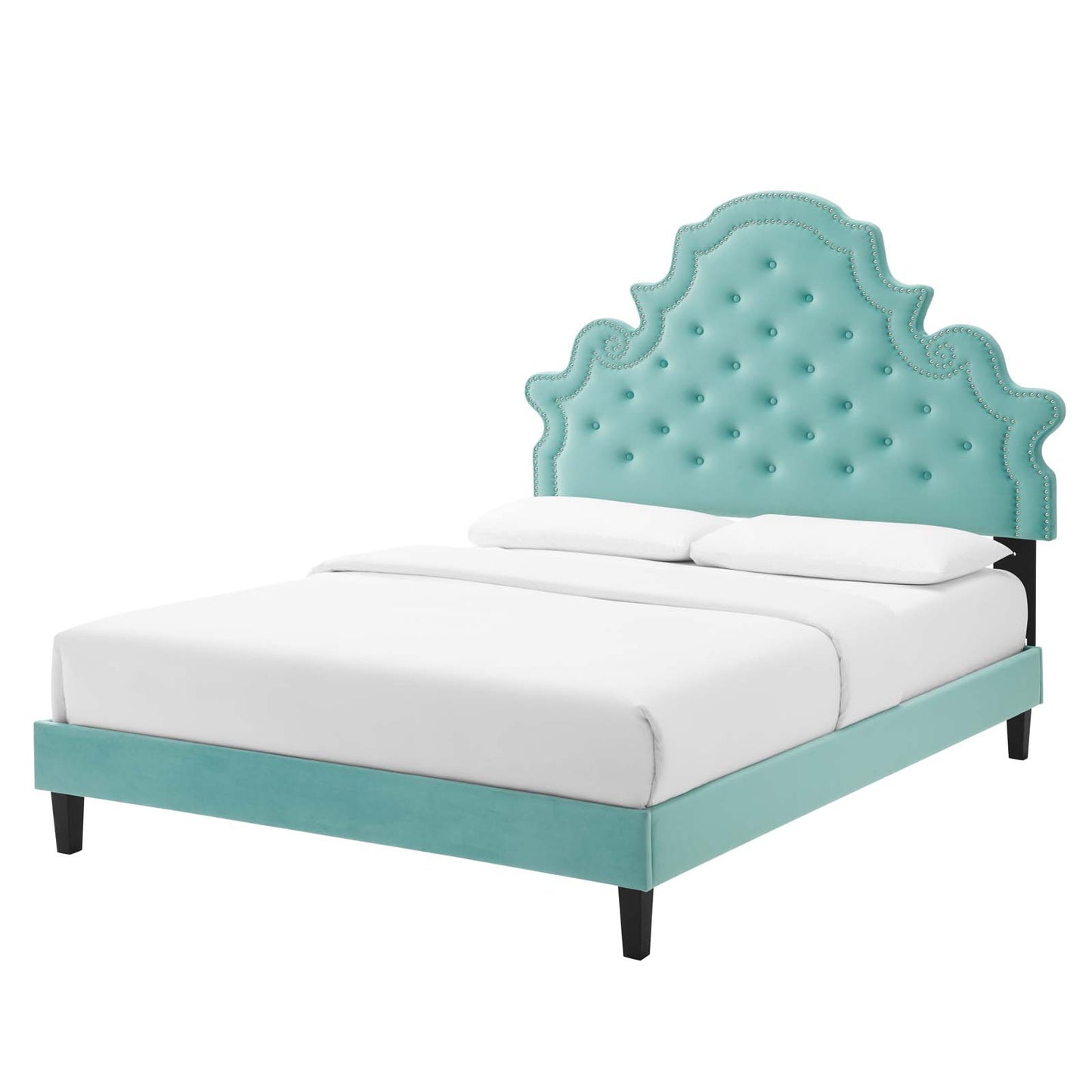 Gwyneth Tufted Performance Velvet Full Platform Bed, Velvet, Blue, 22741