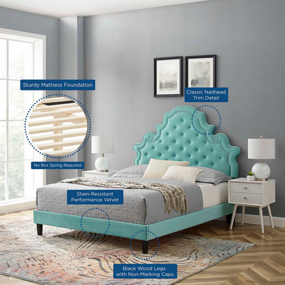 Gwyneth Tufted Performance Velvet Full Platform Bed, Velvet, Blue, 22741