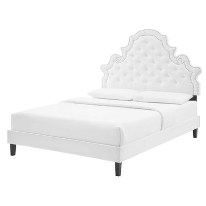 Gwyneth Tufted Performance Velvet Full Platform Bed, Velvet, White, 22745