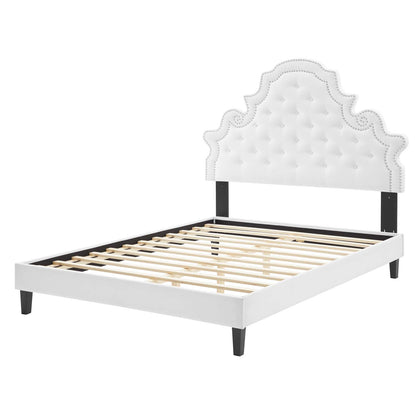 Gwyneth Tufted Performance Velvet Full Platform Bed, Velvet, White, 22745