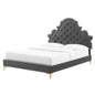 Gwyneth Tufted Performance Velvet King Platform Bed, Velvet, Dark Grey Gray, 22746