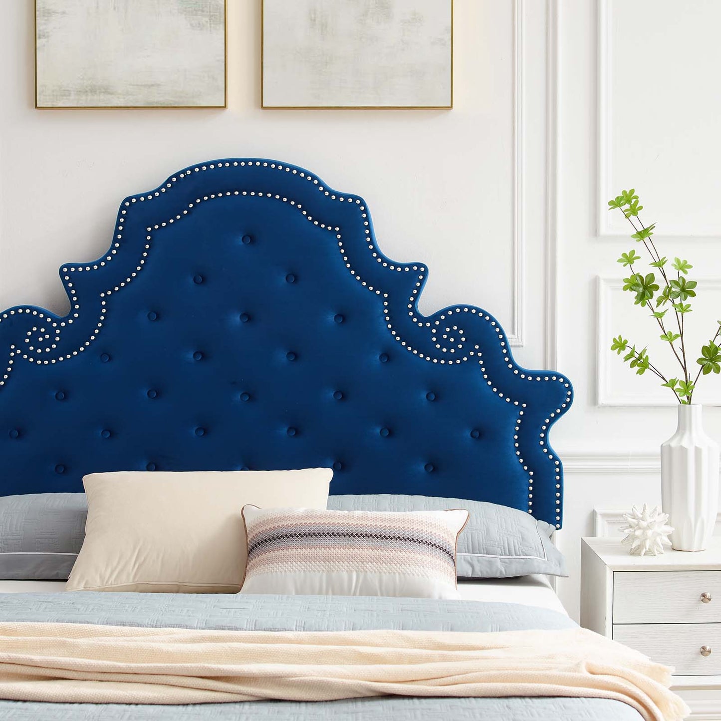 Gwyneth Tufted Performance Velvet King Platform Bed, Velvet, Blue Navy, 22750