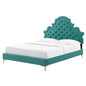 Gwyneth Tufted Performance Velvet King Platform Bed, Velvet, Teal Blue, 22752