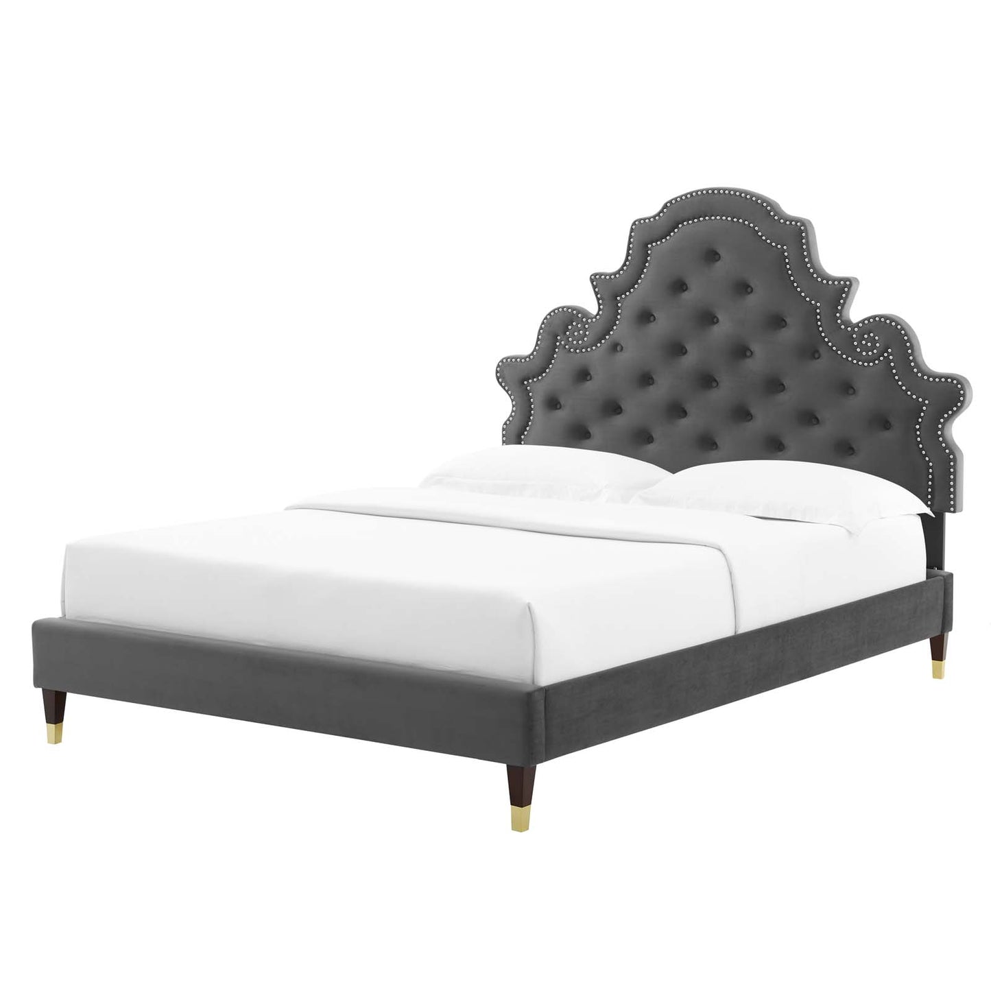 Gwyneth Tufted Performance Velvet King Platform Bed, Velvet, Dark Grey Gray, 22754