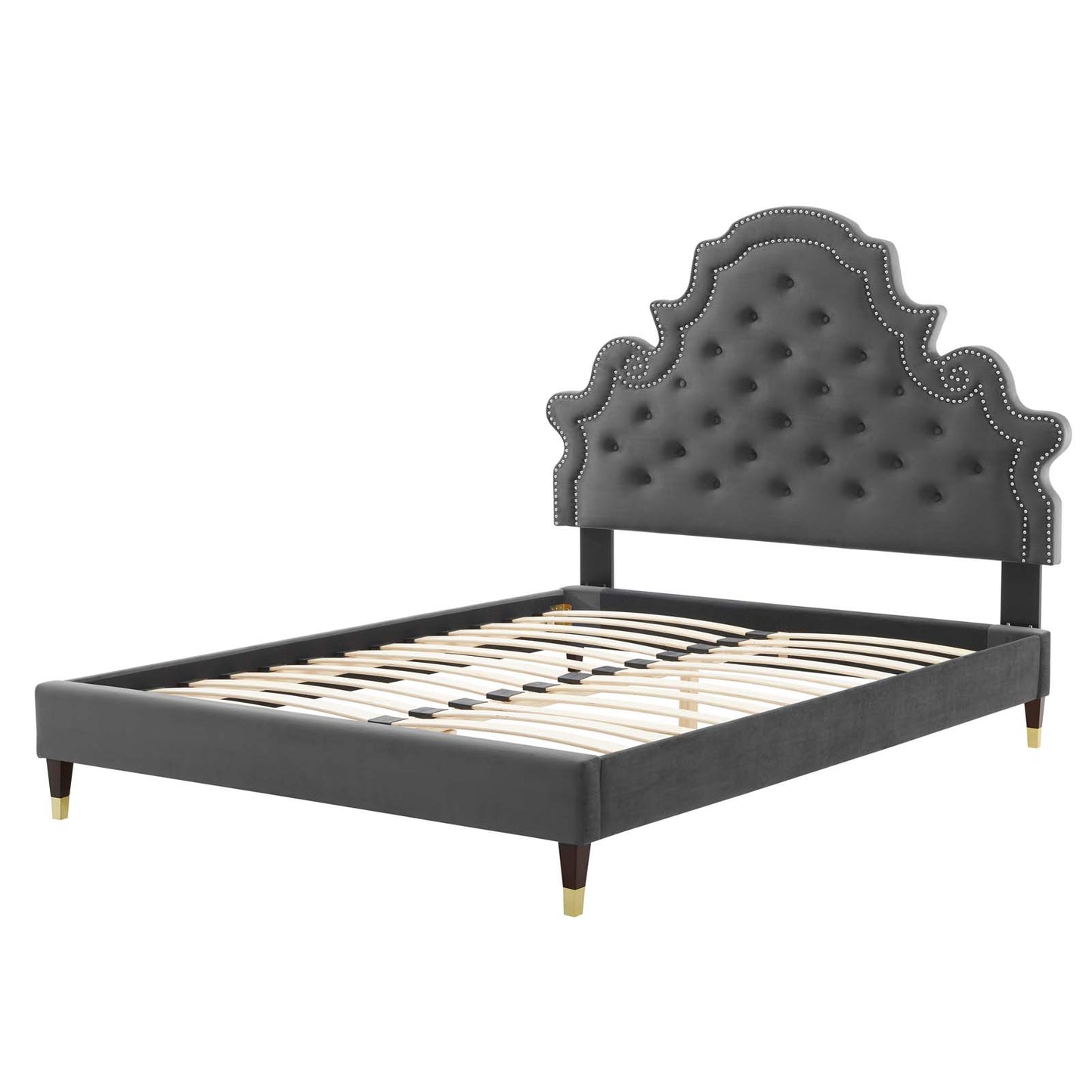 Gwyneth Tufted Performance Velvet King Platform Bed, Velvet, Dark Grey Gray, 22754