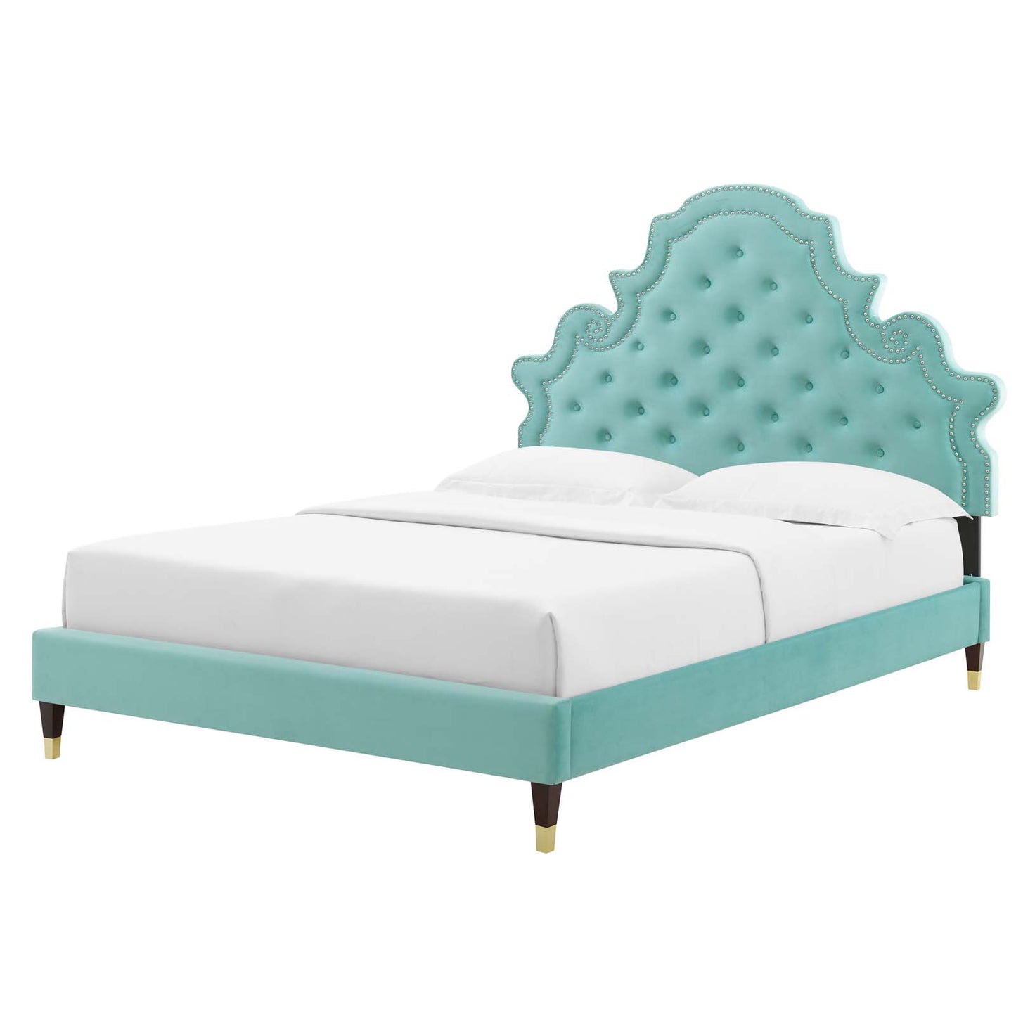 Gwyneth Tufted Performance Velvet King Platform Bed, Velvet, Blue, 22757
