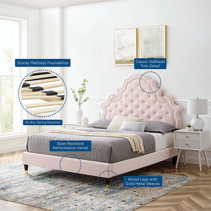 Gwyneth Tufted Performance Velvet King Platform Bed, Velvet, Pink, 22759