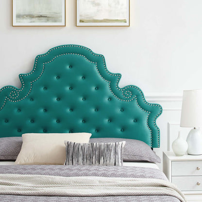 Gwyneth Tufted Performance Velvet King Platform Bed, Velvet, Teal Blue, 22760