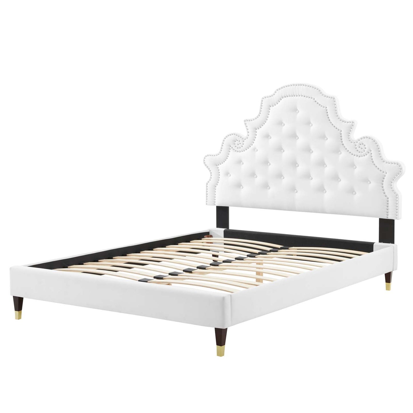 Gwyneth Tufted Performance Velvet King Platform Bed, Velvet, White, 22761
